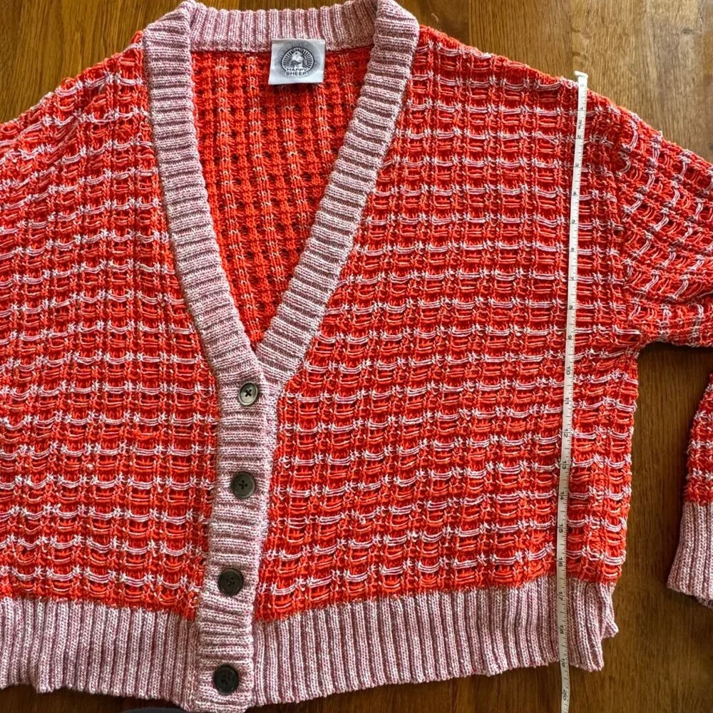 ANTHROPOLOGIE Happy Sheep Textured Cardigan Womens Large L Sweater Orange Red - Picture 13 of 14